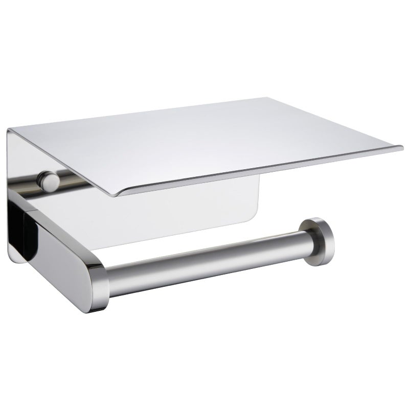 APLusee Toilet Paper Holder with Phone Shelf Polished Chrome, SUS 304 Stainless Steel Bathroom Accessories Tissue Roll Dispenser Storage Wall Mounted - Image 1